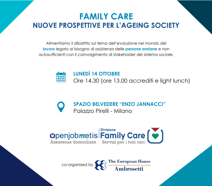 “Family care: nuove prospettive per l’Ageing Society”:  a Palazzo Pirelli presentate da The European House -Ambrosetti le priorità di azione per i servizi agli anziani e alle famiglie